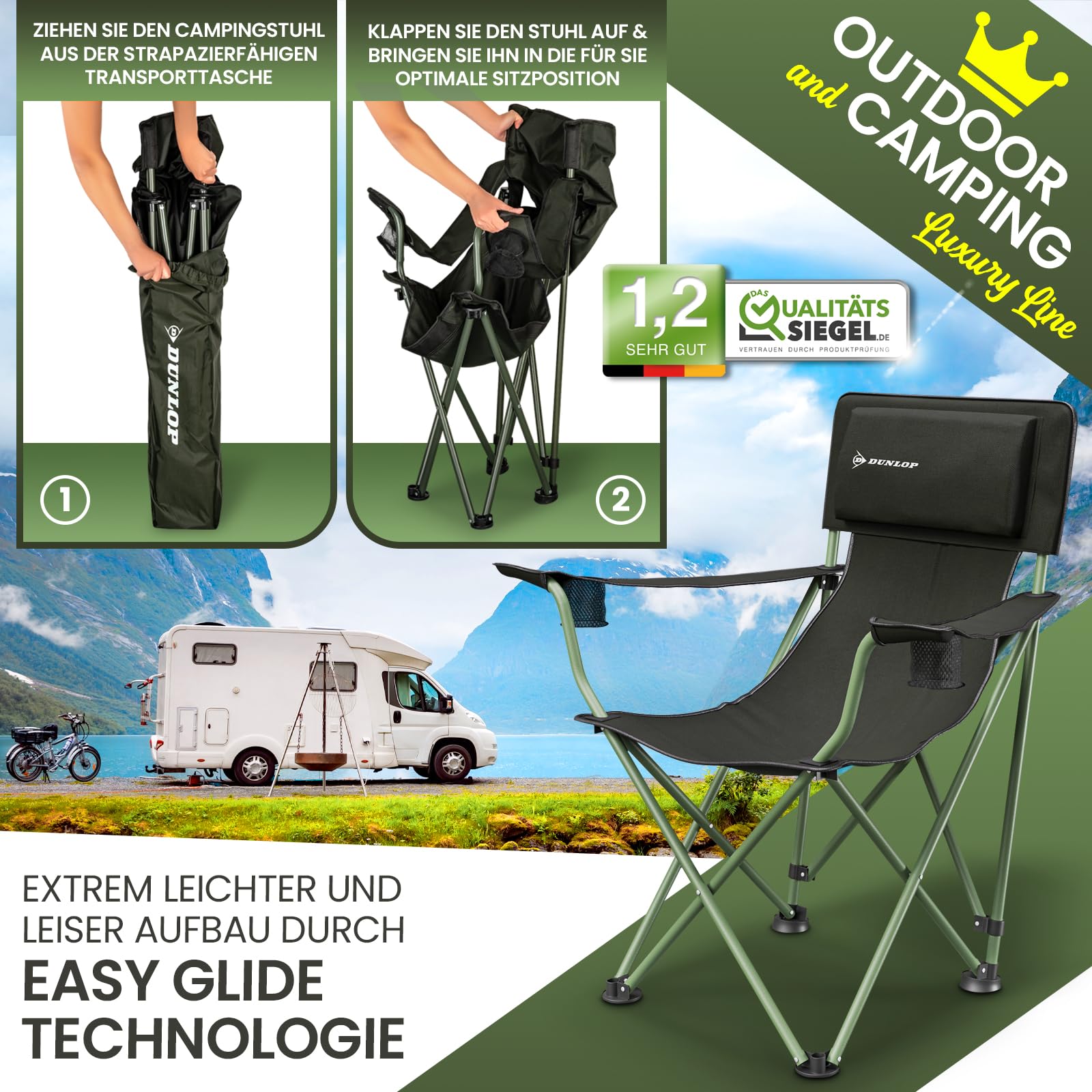 DUNLOP Camping Chair Foldable XXL - Luxury Camping Chair